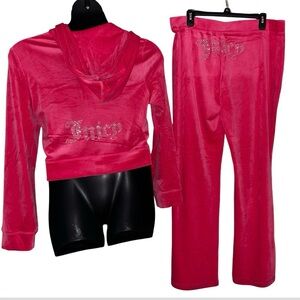 JUICY COUTURE PINK PARTY OG BLING RHINESTONE VELOUR TRACKSUIT SWEATSUIT NWT